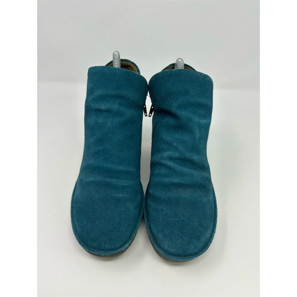 FLY London Yip Wedge Ankle Bootie Womens Teal Petrol Blue Side Zip Size 37